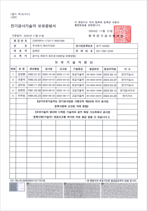 기술자 보유 증명서